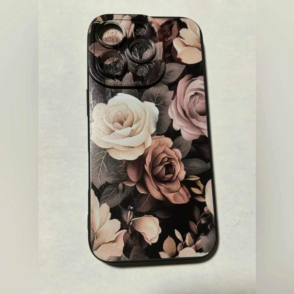 New, IPhone 16 Pro Floral Pattern Cell Phone Case - Black and Pink - Picture 3 of 3